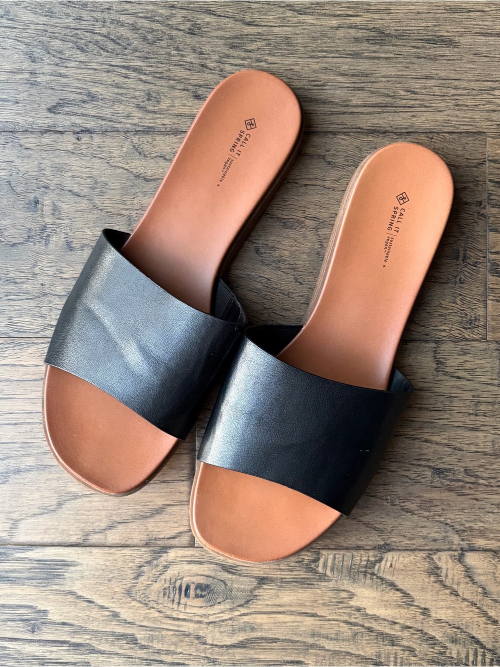 Call it Spring Slip-On Black Vegan Leather Slide Sandals